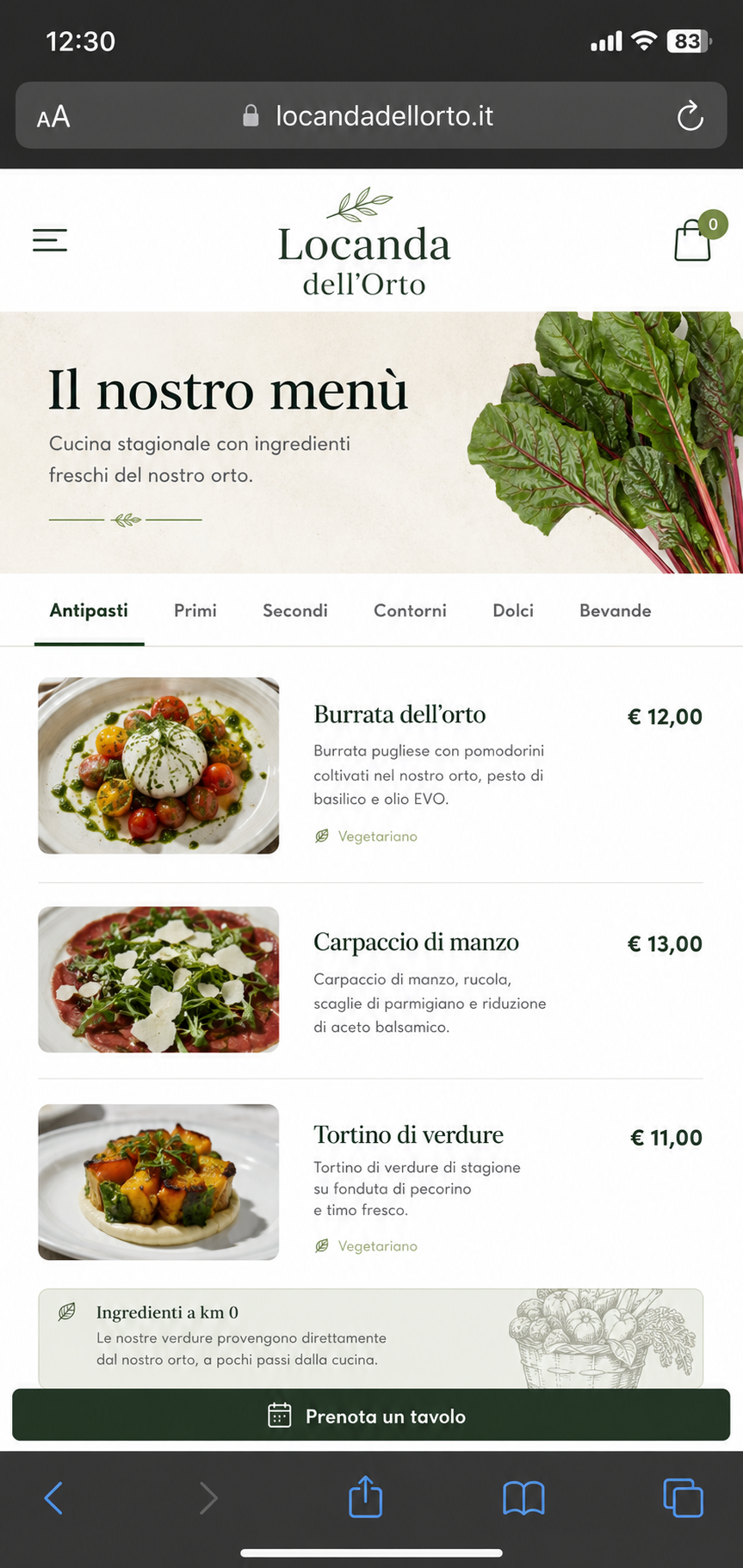 Menu Tripoint sul telefono